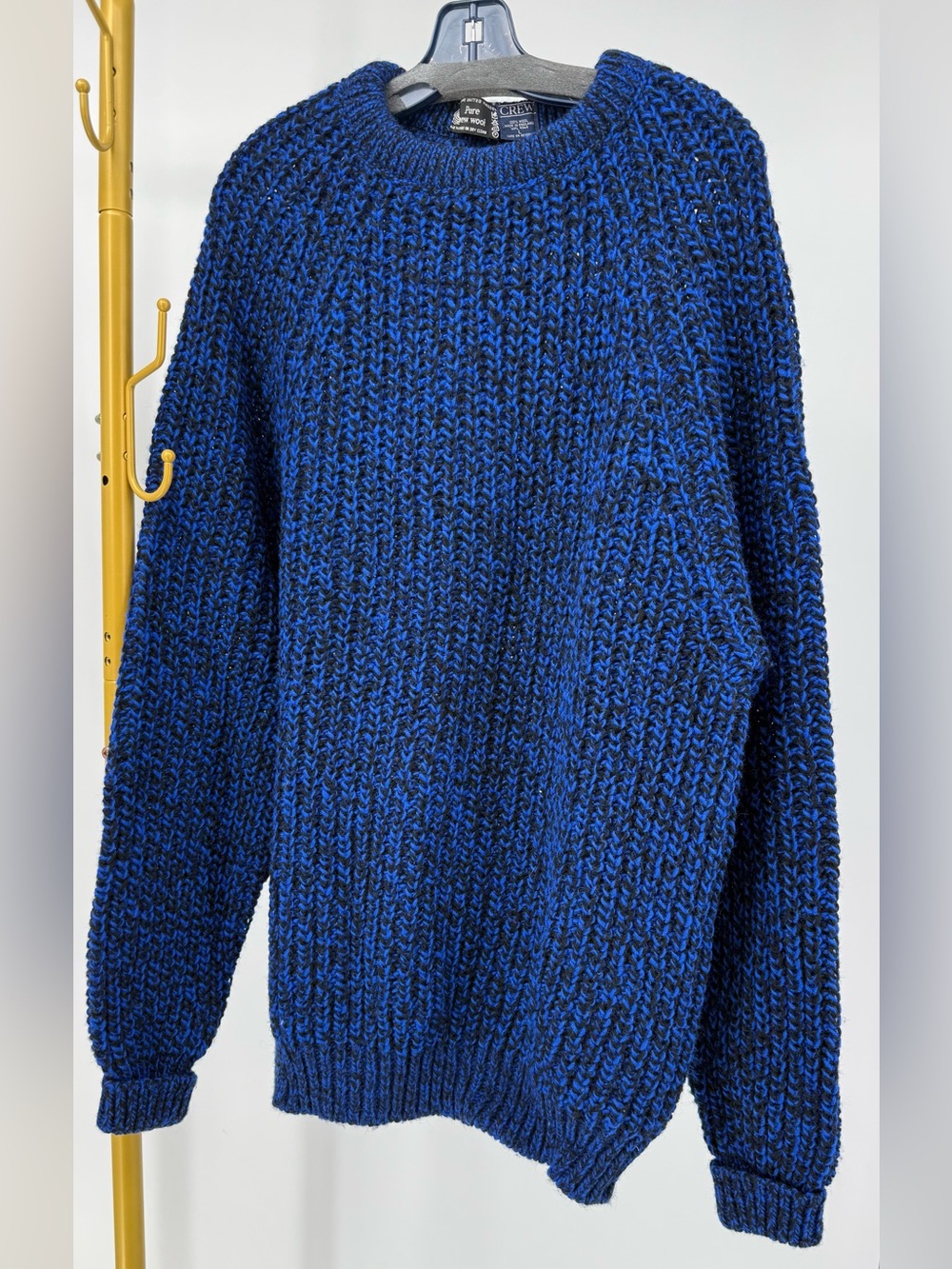 Vintage J.Crew Chunky 100% Wool Sweater Blue Black Made in England L